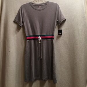 Fila Gray Mini Dress with Pink & Green Waist Stripes
